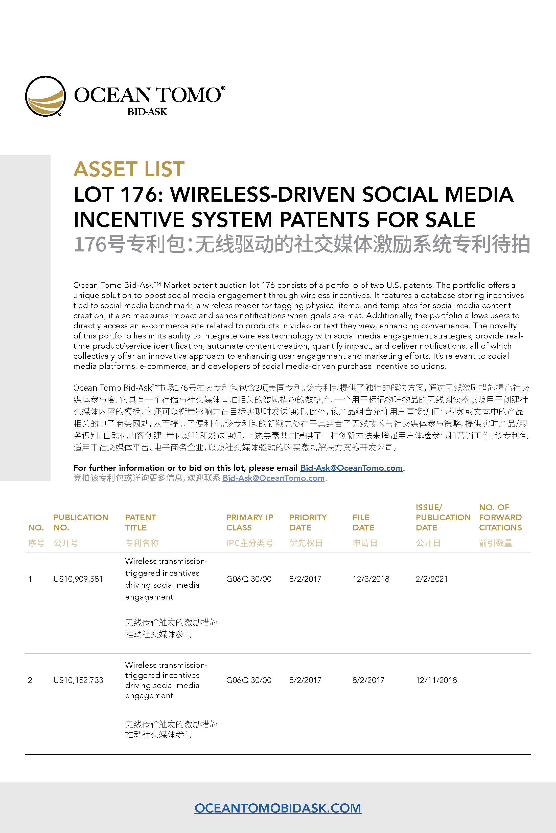 Wireless-Driven Social Media Incentive System Patents Lot Asset List | 无线驱动的社交媒体激励系统专利包资产列表