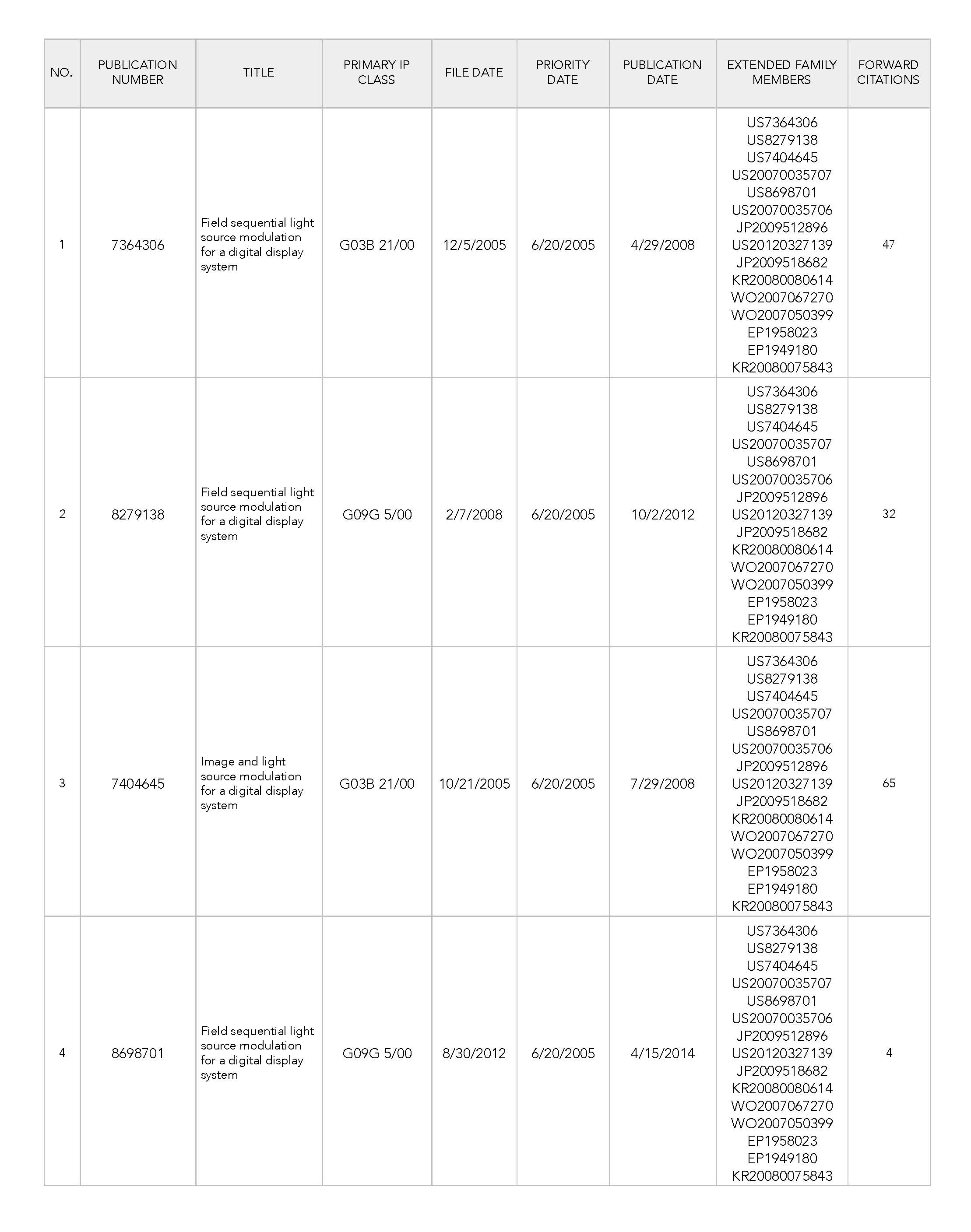 Digital Display Patent Lot Asset List